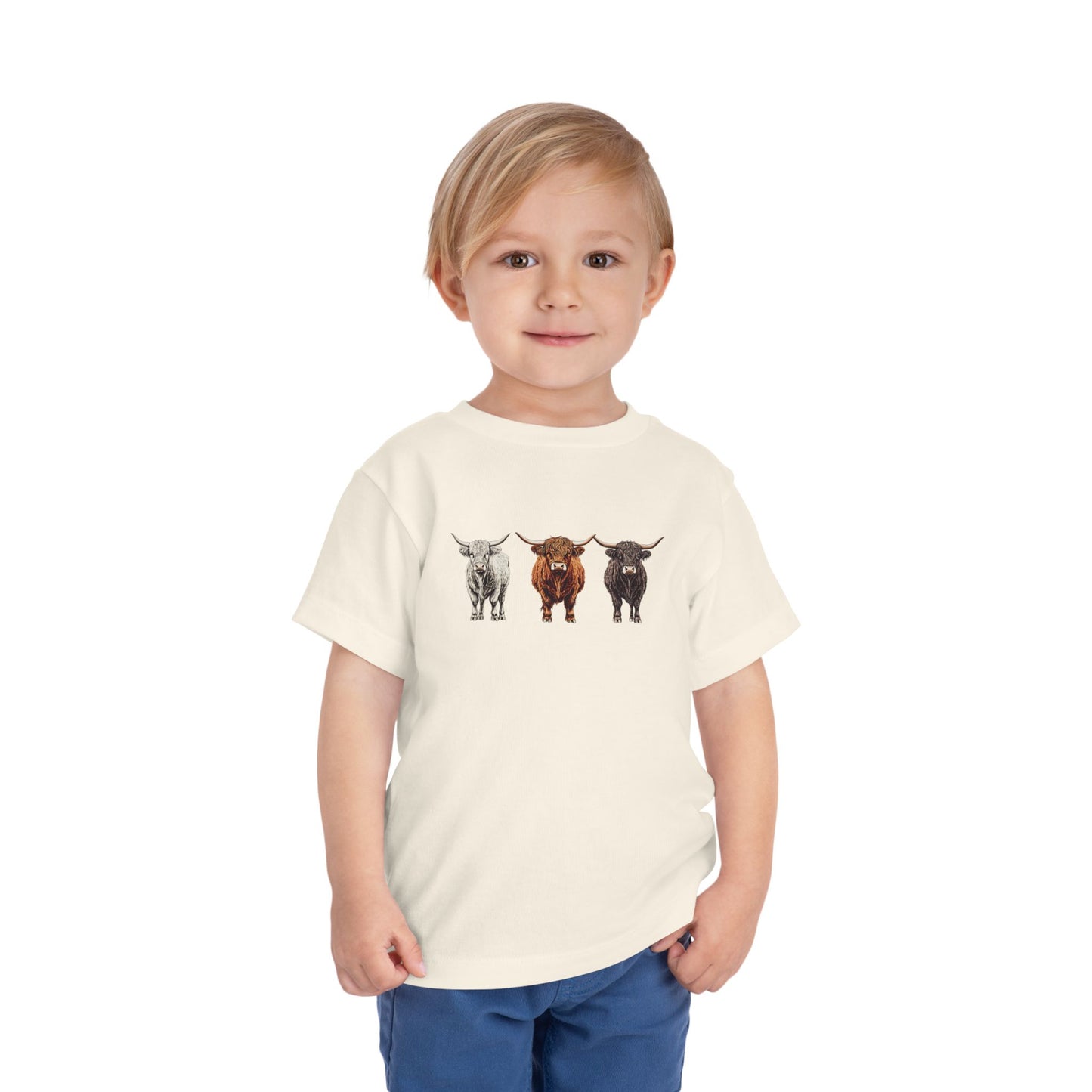 Cute Highland Cattle Toddler Short Sleeve Tee - Adorable Animal T-Shirt for Kids Unisex Farming County Fair Summer Top