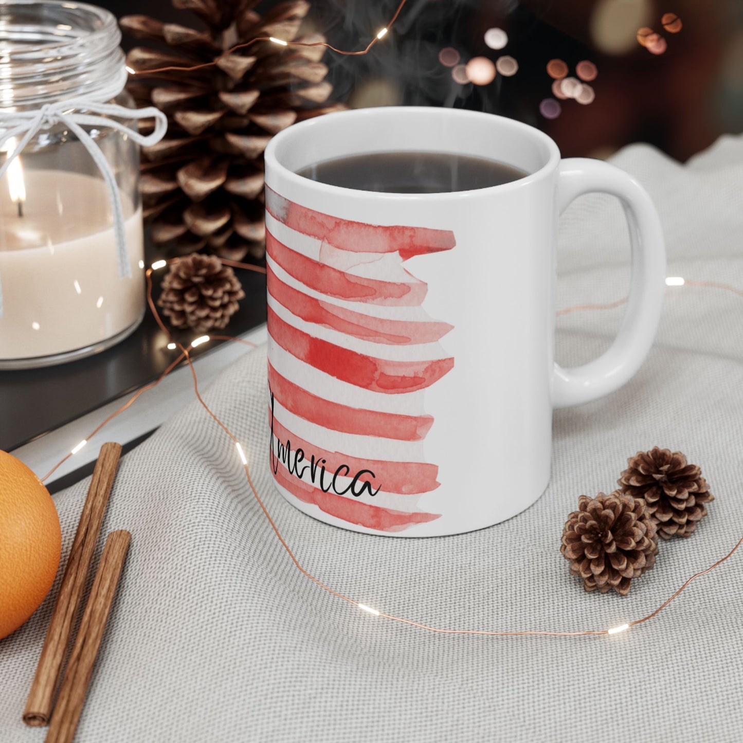 Old Glory Coffee Mug - Patriotic Ceramic Mug - 11oz & 15oz | American Flag Design | Perfect for Independence Day, Memorial Day, Gift for Veterans, Coffee Lover
