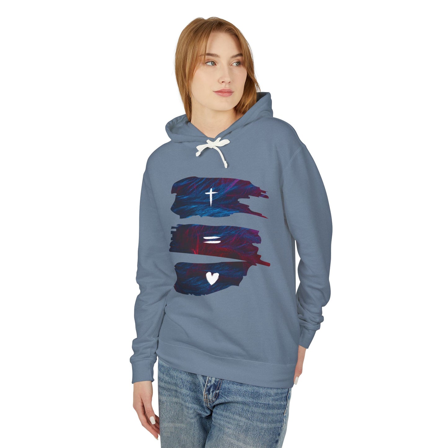 Faith Equals Love Unisex Lightweight Hooded Sweatshirt Mothers Day Fathers Day Easter Gift