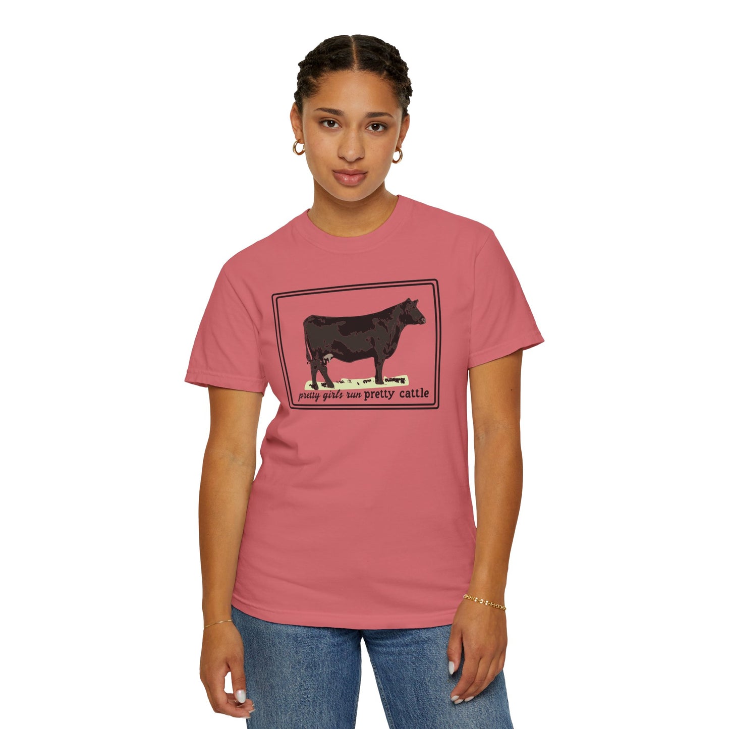Pretty Girls Run Pretty Cattle - Casual Cow Graphic T-Shirt - Farm Momma, FFA, Summer, Show Cattle, Sale Barn - Multiple Colors