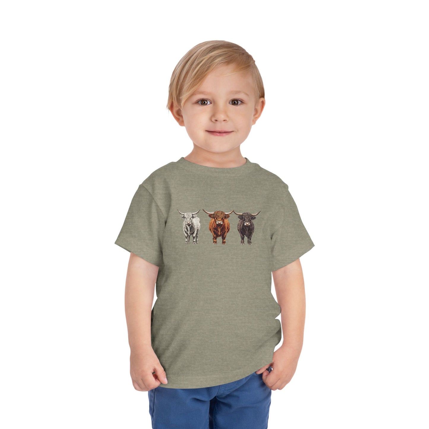 Cute Highland Cattle Toddler Short Sleeve Tee - Adorable Animal T-Shirt for Kids Unisex Farming County Fair Summer Top