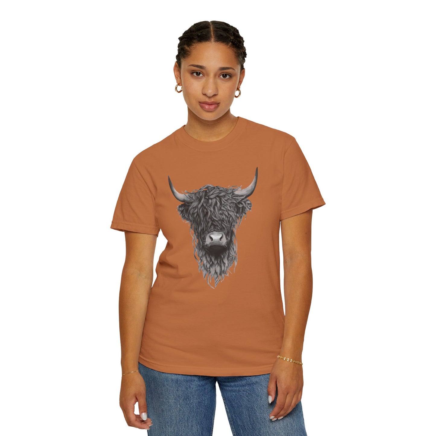 Rustic Highland Cow T-Shirt - Unisex Garment-Dyed Tee Western Vibe Top Great for Layering Spring Summer