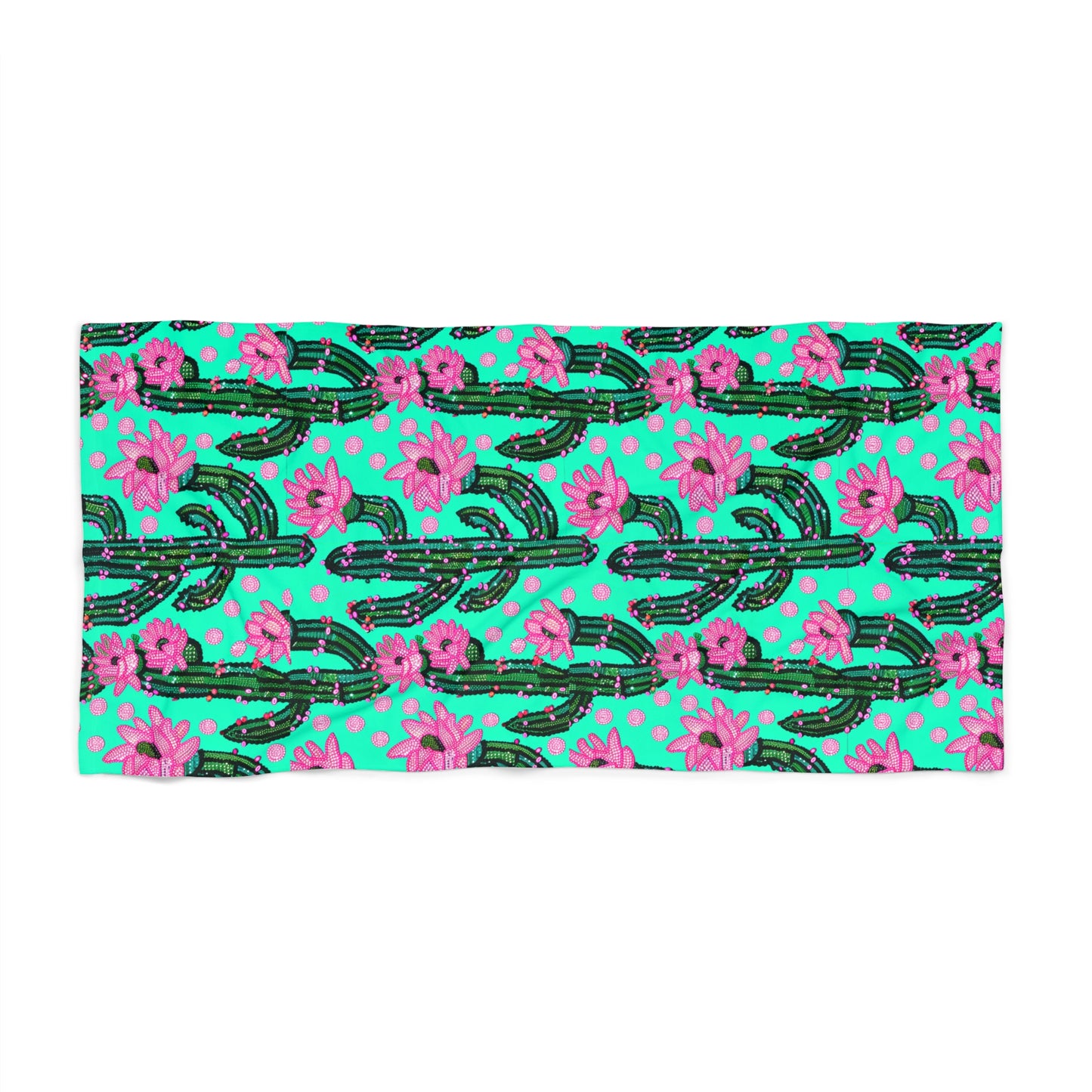 Funky Turquoise Pink Cactus Flower Tropical Beach Towel - Vibrant Floral 3D Design Boho Western Gorgeous Great For Family vacation Beach Vacay Pool Lake