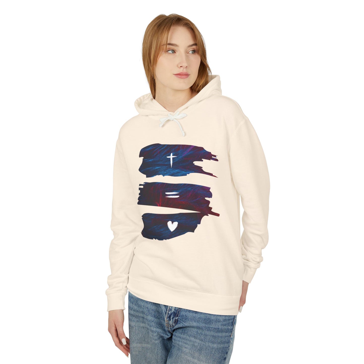 Faith Equals Love Unisex Lightweight Hooded Sweatshirt Mothers Day Fathers Day Easter Gift