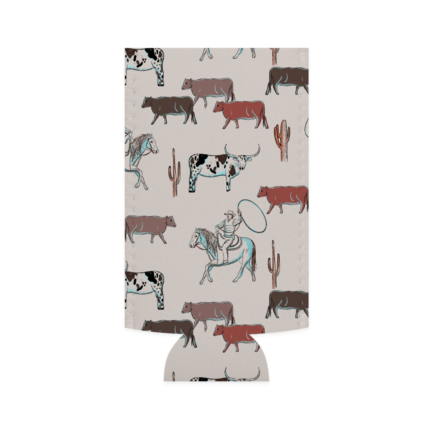 Cattle Drive Slim Koozie Western Vibes Retro Cowboy Slim Can Cooler - Fun Rodeo Theme for Outdoor Events