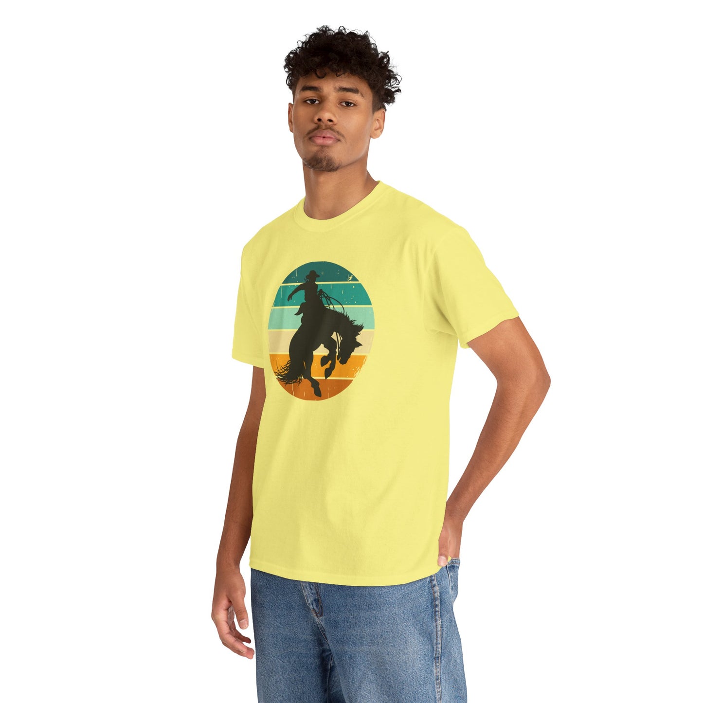 Ride It! Retro Cowboy Unisex Heavy Cotton Tee Rodeo, Honky Tonk, Concert, County Fair -Great Layering Tee. 8 Great Colors to Choose From