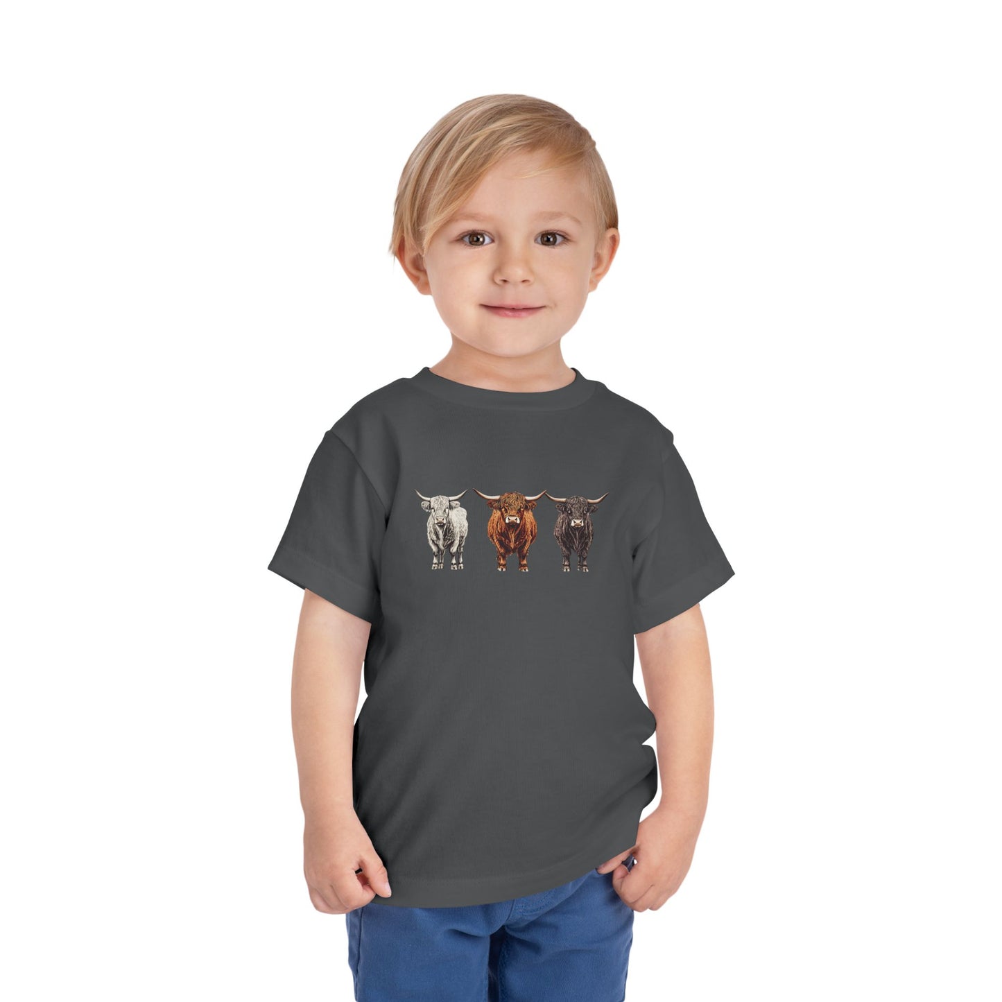Cute Highland Cattle Toddler Short Sleeve Tee - Adorable Animal T-Shirt for Kids Unisex Farming County Fair Summer Top