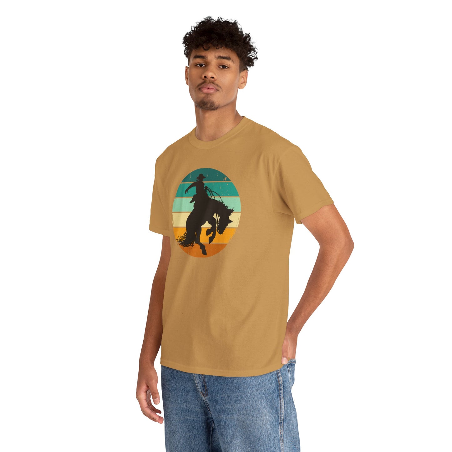 Ride It! Retro Cowboy Unisex Heavy Cotton Tee Rodeo, Honky Tonk, Concert, County Fair -Great Layering Tee. 8 Great Colors to Choose From