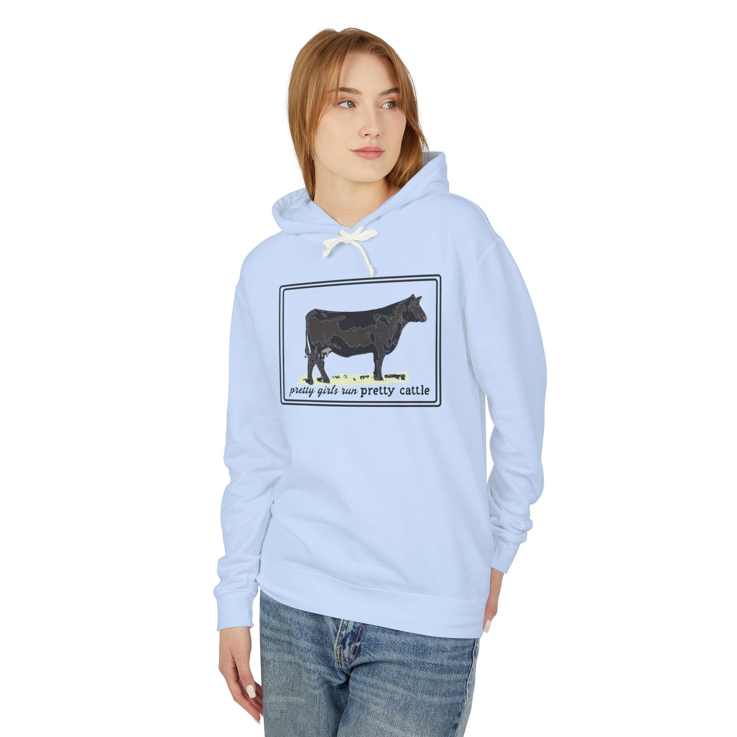 New Pretty Girls Run Pretty Cattle Comfort Colors Lightweight Hooded Sweatshirt - Multiple Colors Available