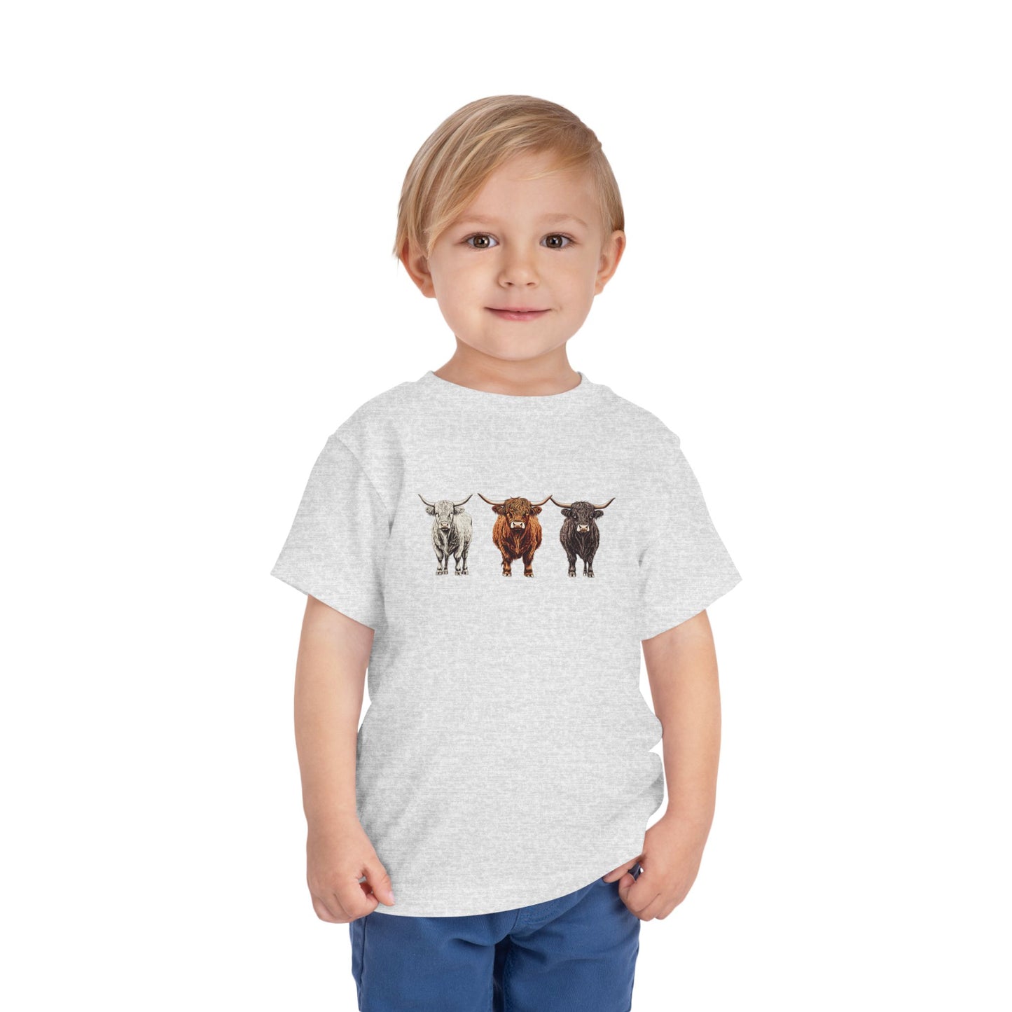 Cute Highland Cattle Toddler Short Sleeve Tee - Adorable Animal T-Shirt for Kids Unisex Farming County Fair Summer Top