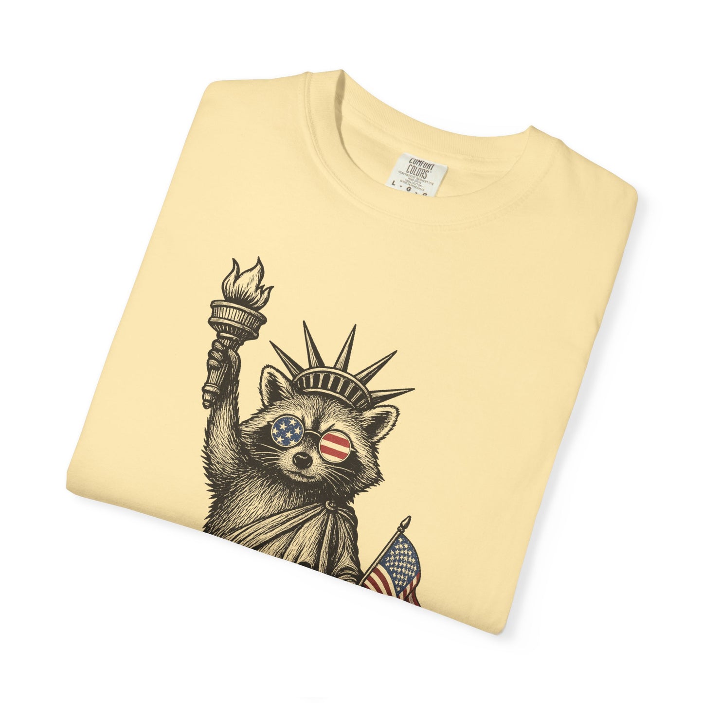 Feral & Free Unisex T-Shirt - Feral Raccoon Design, 4th of July Feral Tee, 4th of July Tshirt, Independence Day, Statue of Liberty Tshirt, Red White and Blue, Fireworks