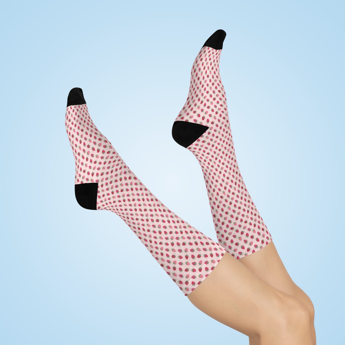 Funky Fun Strawberry Socks Cute Pink Dotted Cushioned Crew Socks - Soft & Comfy Fashion Accessory