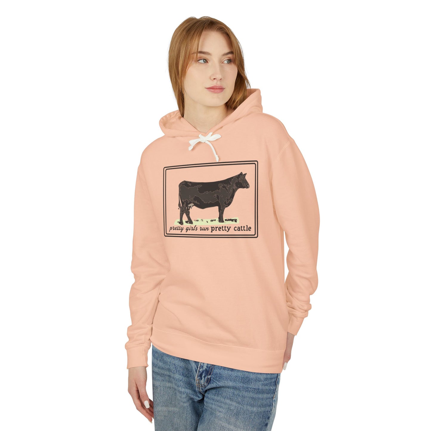 New Pretty Girls Run Pretty Cattle Comfort Colors Lightweight Hooded Sweatshirt - Multiple Colors Available