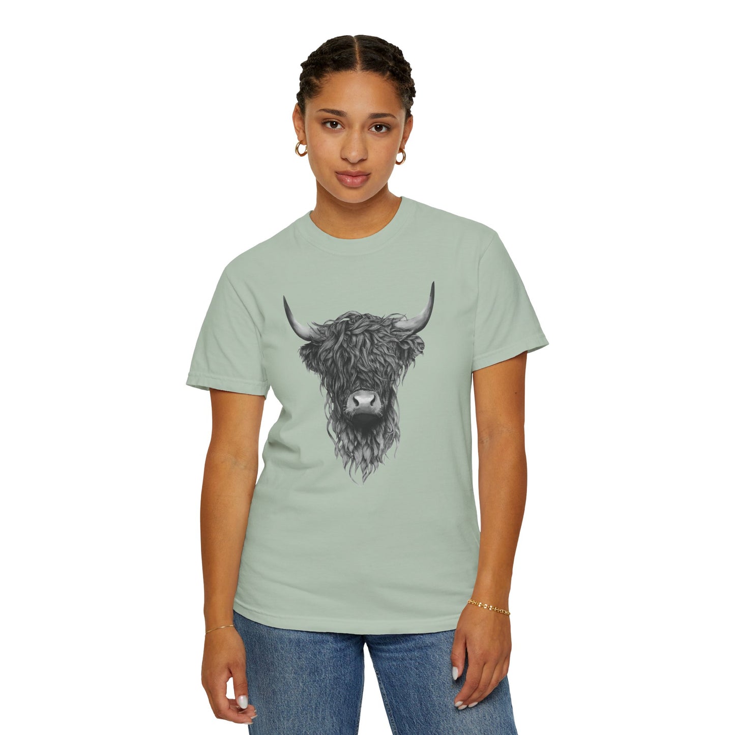Rustic Highland Cow T-Shirt - Unisex Garment-Dyed Tee Western Vibe Top Great for Layering Spring Summer