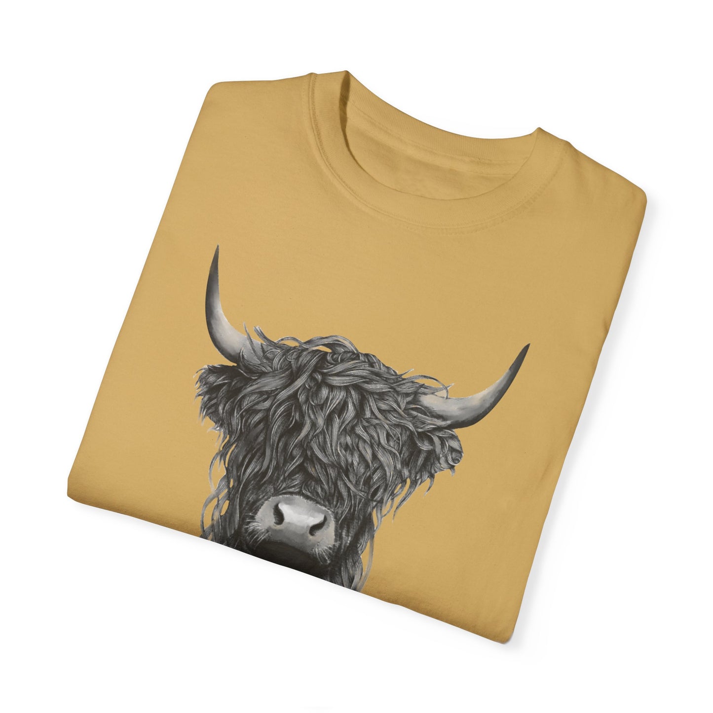 Rustic Highland Cow T-Shirt - Unisex Garment-Dyed Tee Western Vibe Top Great for Layering Spring Summer