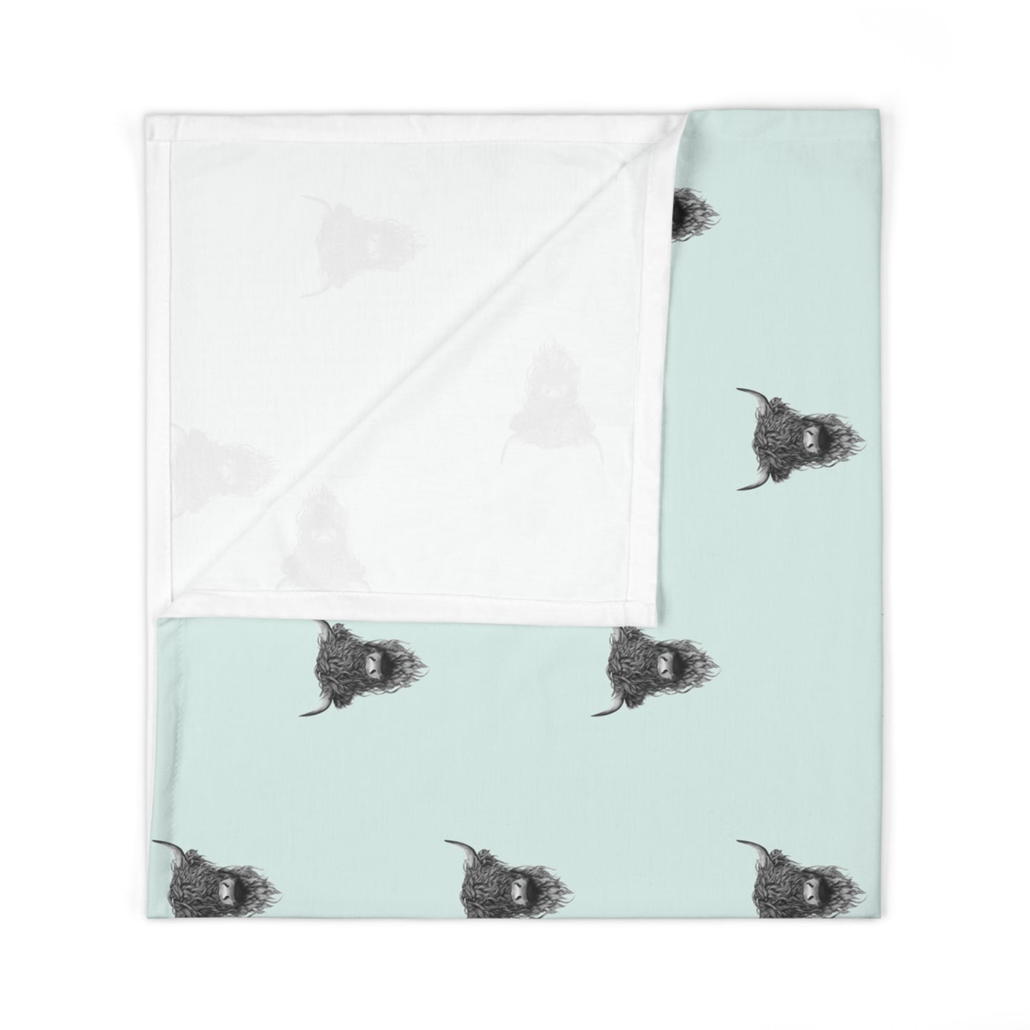 Modern Baby Swaddle Blanket Mint Highland Cattle Design, Soft Infant Wrap, Neutral Nursery Decor, Newborn Gift, Baby Shower Present