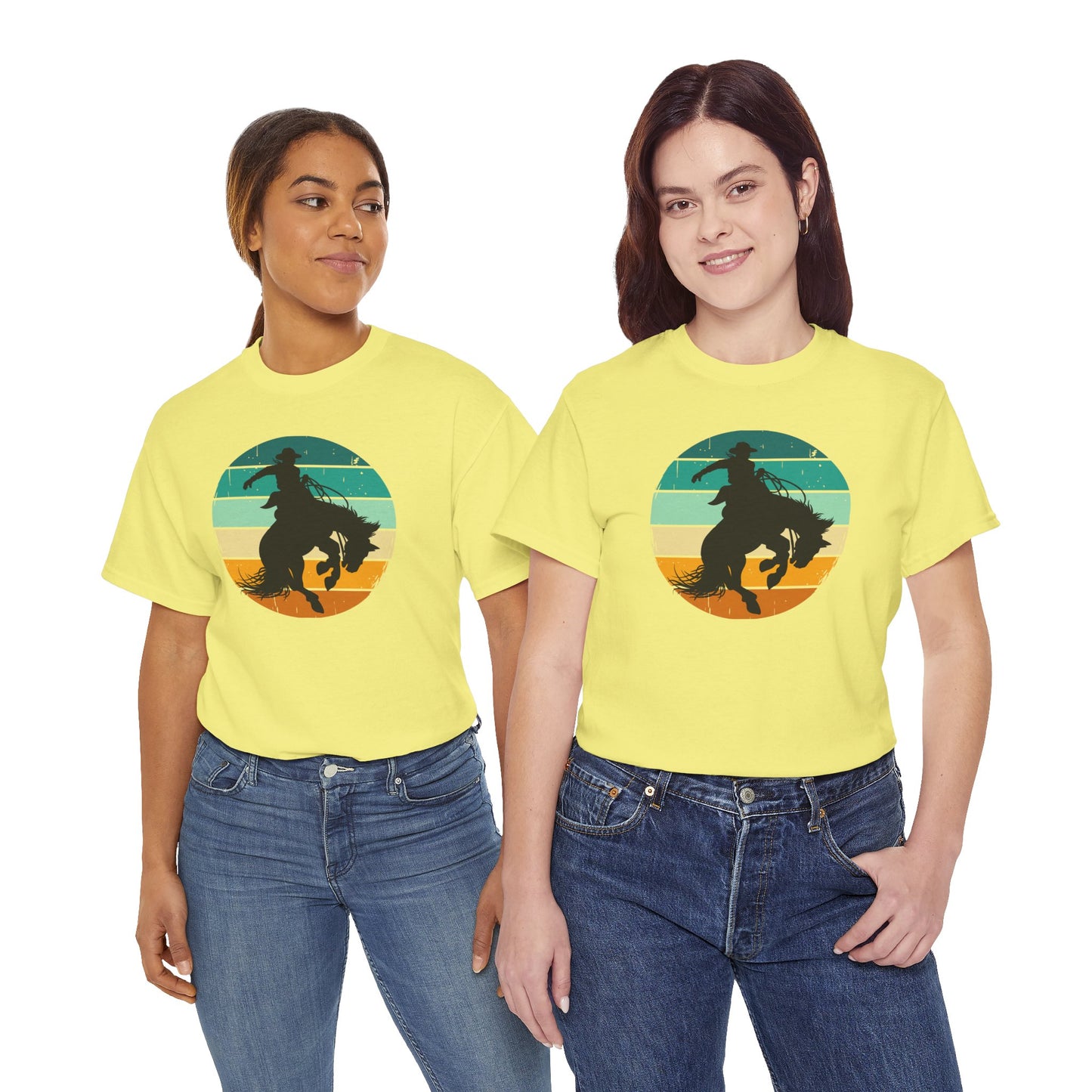 Ride It! Retro Cowboy Unisex Heavy Cotton Tee Rodeo, Honky Tonk, Concert, County Fair -Great Layering Tee. 8 Great Colors to Choose From