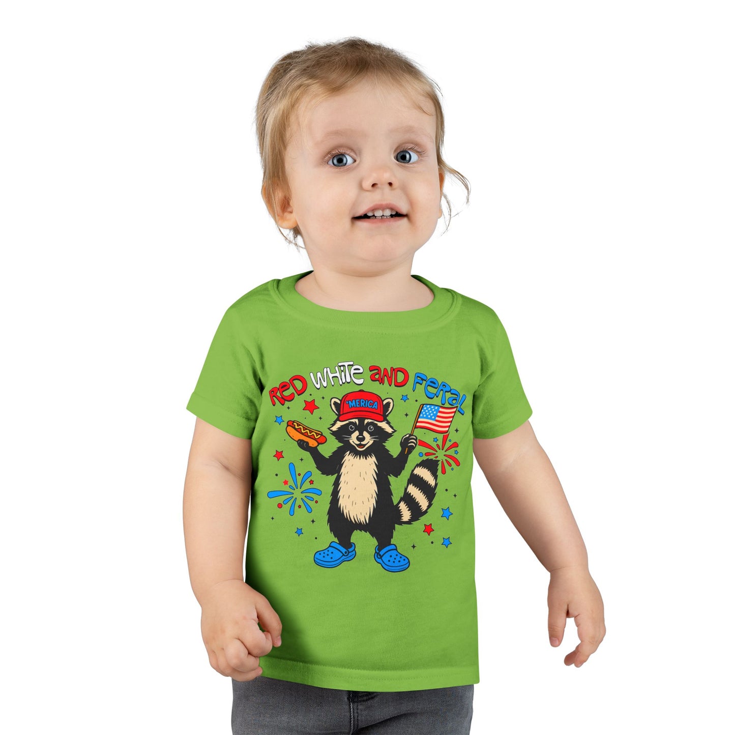Toddler Red White and Feral Fourth of July T-Shirt, Cute Raccoon Tee, Kids Independence Day Top, 4th of July Shirt, Red White and Blue Apparel, Independence Day Fireworks