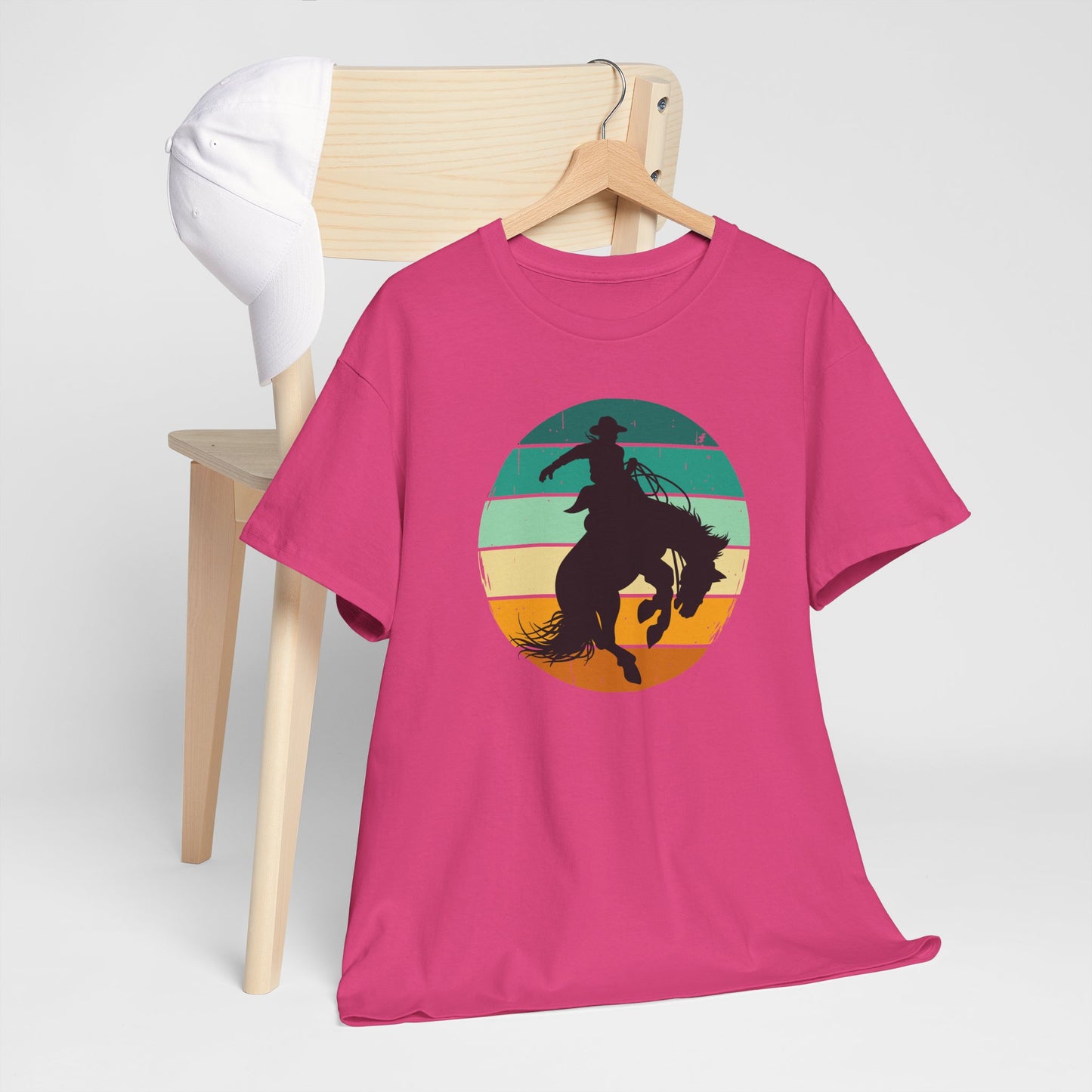 Ride It! Retro Cowboy Unisex Heavy Cotton Tee Rodeo, Honky Tonk, Concert, County Fair -Great Layering Tee. 8 Great Colors to Choose From