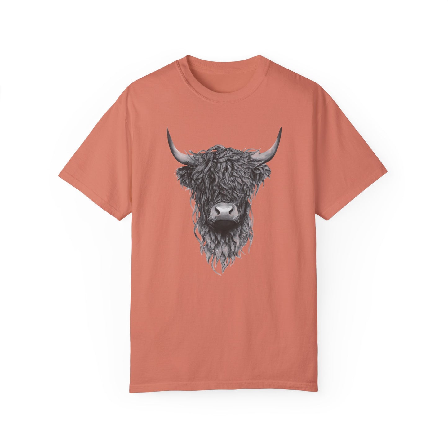 Rustic Highland Cow T-Shirt - Unisex Garment-Dyed Tee Western Vibe Top Great for Layering Spring Summer