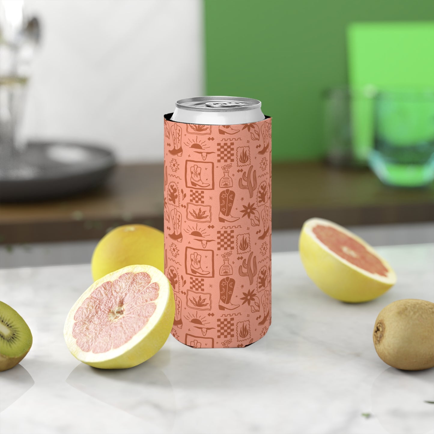 Pink Western Boots Boho Desert-Inspired Slim Can Cooler - Perfect for Summer Parties & Outdoor Gatherings Koozie