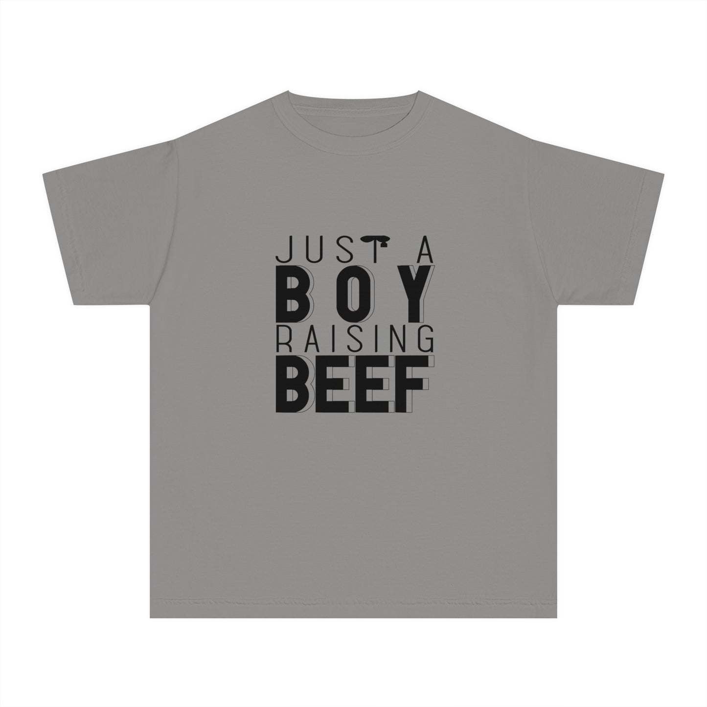 Just a Boy Raising Beef Youth Midweight Tee - Farming Beef Cattle Graphic Summer T-Shirt for Boys County Fair, Show Tee