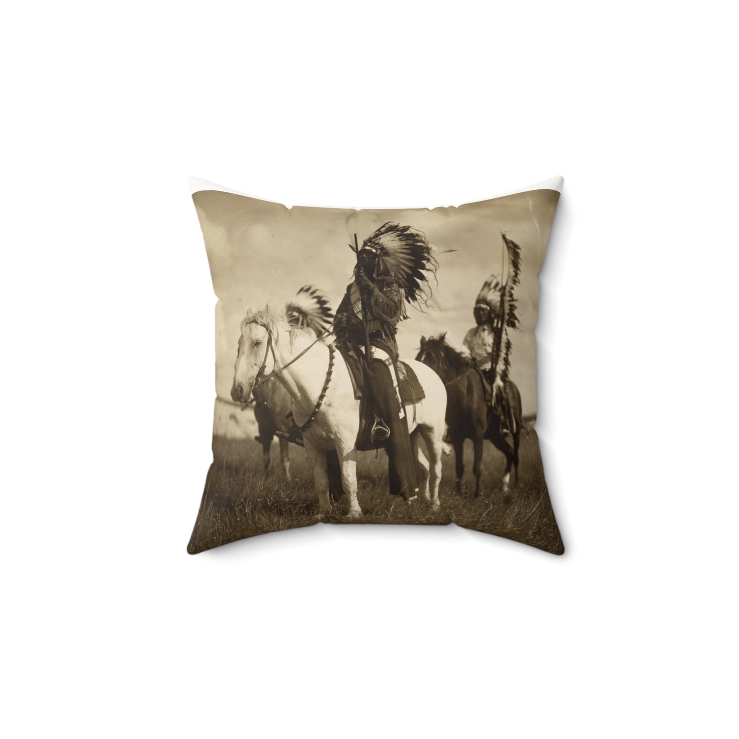 Indian Chiefs On Horse Back Sepia Vintage Double Sided Faux Suede Square Pillow
