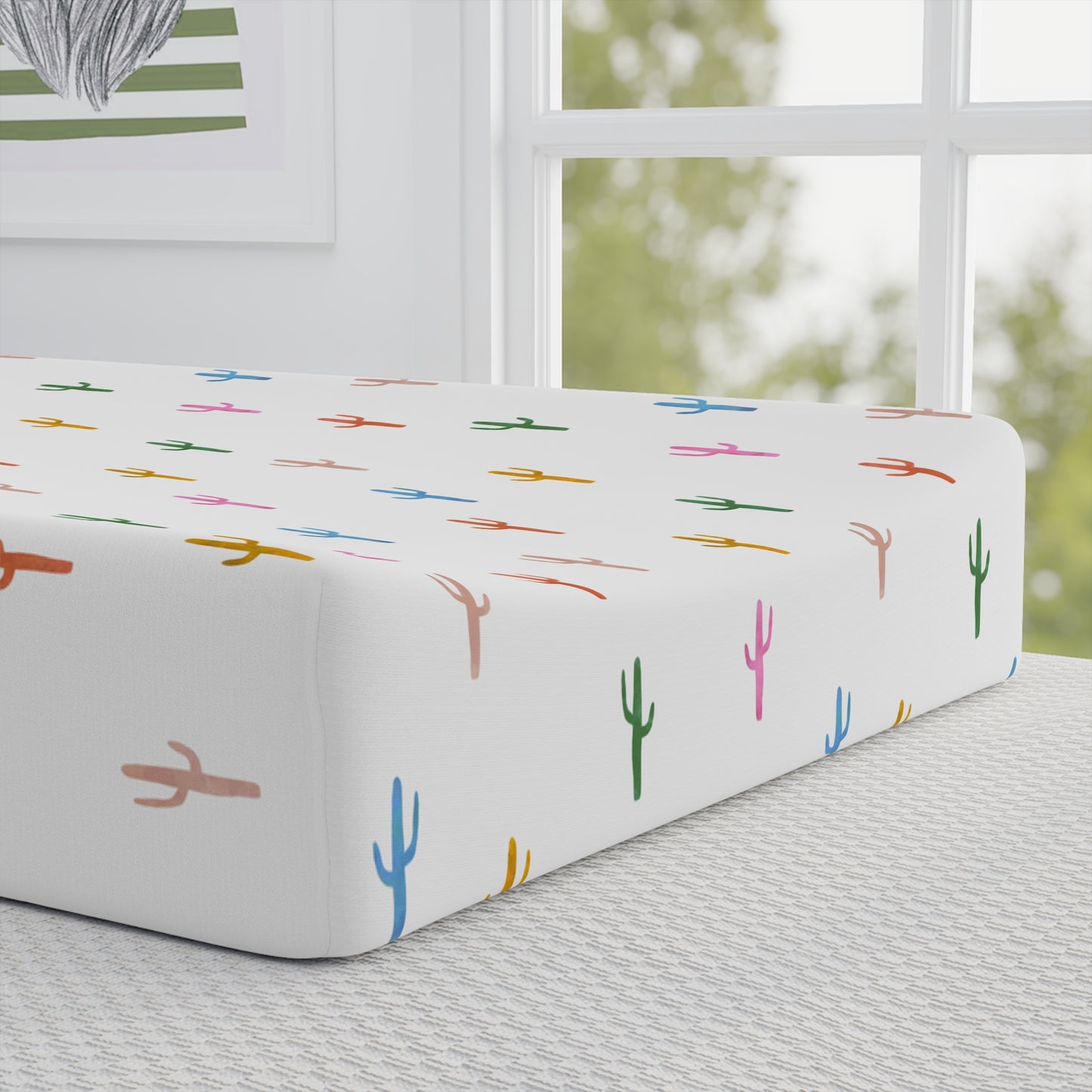 Multi Color Cactus Baby Changing Pad Cover, Nursery Decor, Modern Baby Shower Gift, Western Cactus Bedding, Baby Essentials, Neutral Unisex