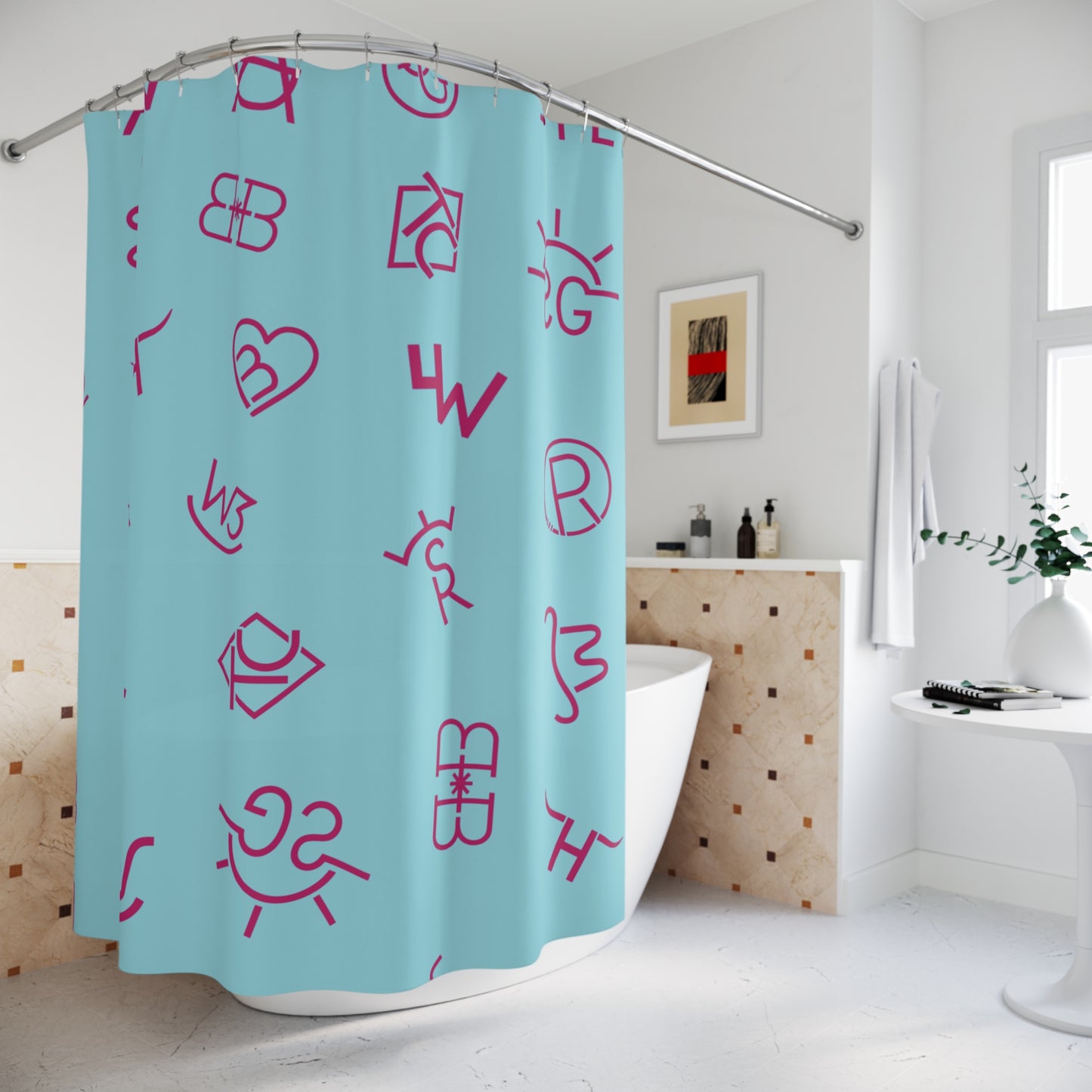Trendy Western Ranchy Shower Curtain Blue and Hot Pink