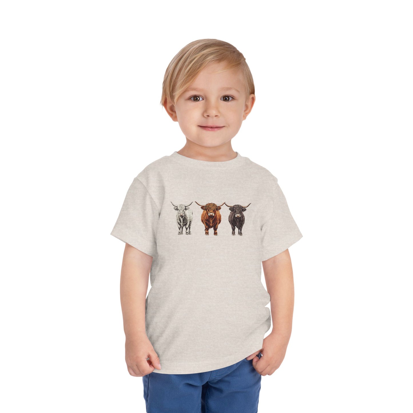 Cute Highland Cattle Toddler Short Sleeve Tee - Adorable Animal T-Shirt for Kids Unisex Farming County Fair Summer Top