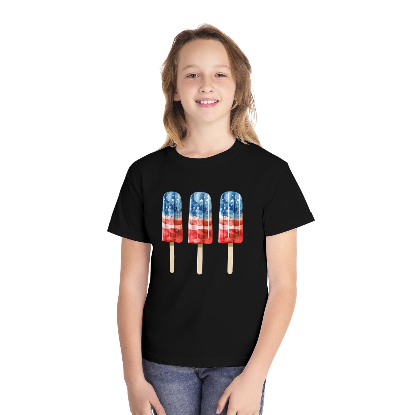 Patriotic Youth Tee with Popsicles, Kids Summer T-Shirt, Independence Day Gift, 4th of July Apparel, Fun Outdoor Wear