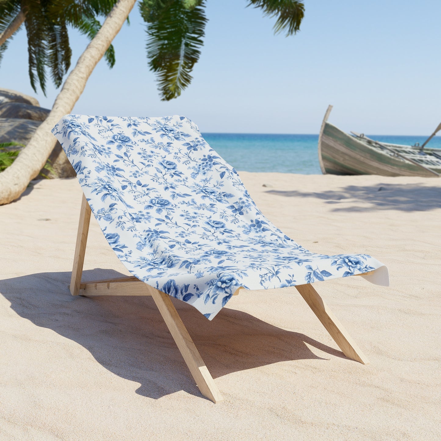 French Floral Toile De Jouy Blue Chinoiserie Beautiful Beach Towel - Honeymoon Family Vacation Mothers Day Gift