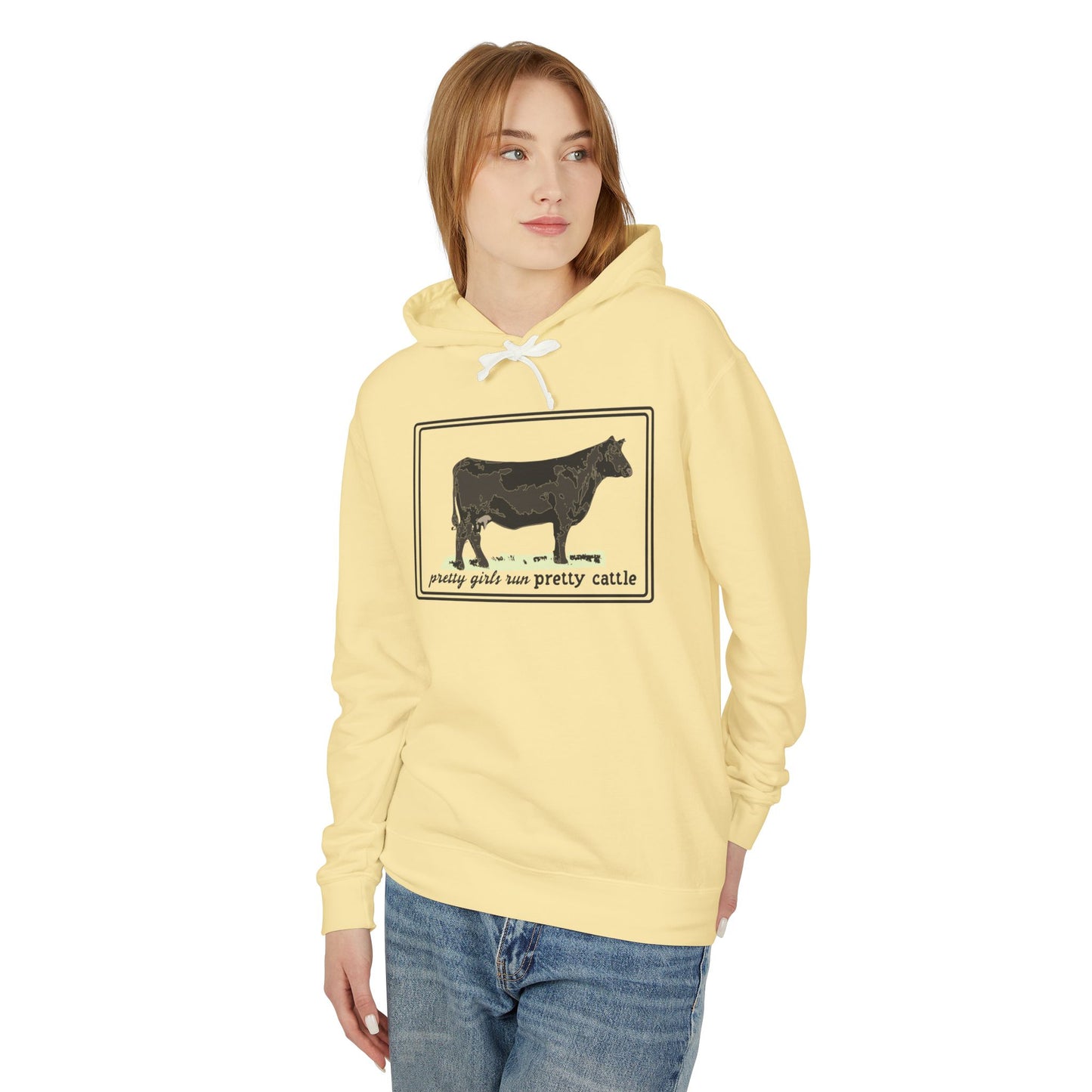 New Pretty Girls Run Pretty Cattle Comfort Colors Lightweight Hooded Sweatshirt - Multiple Colors Available