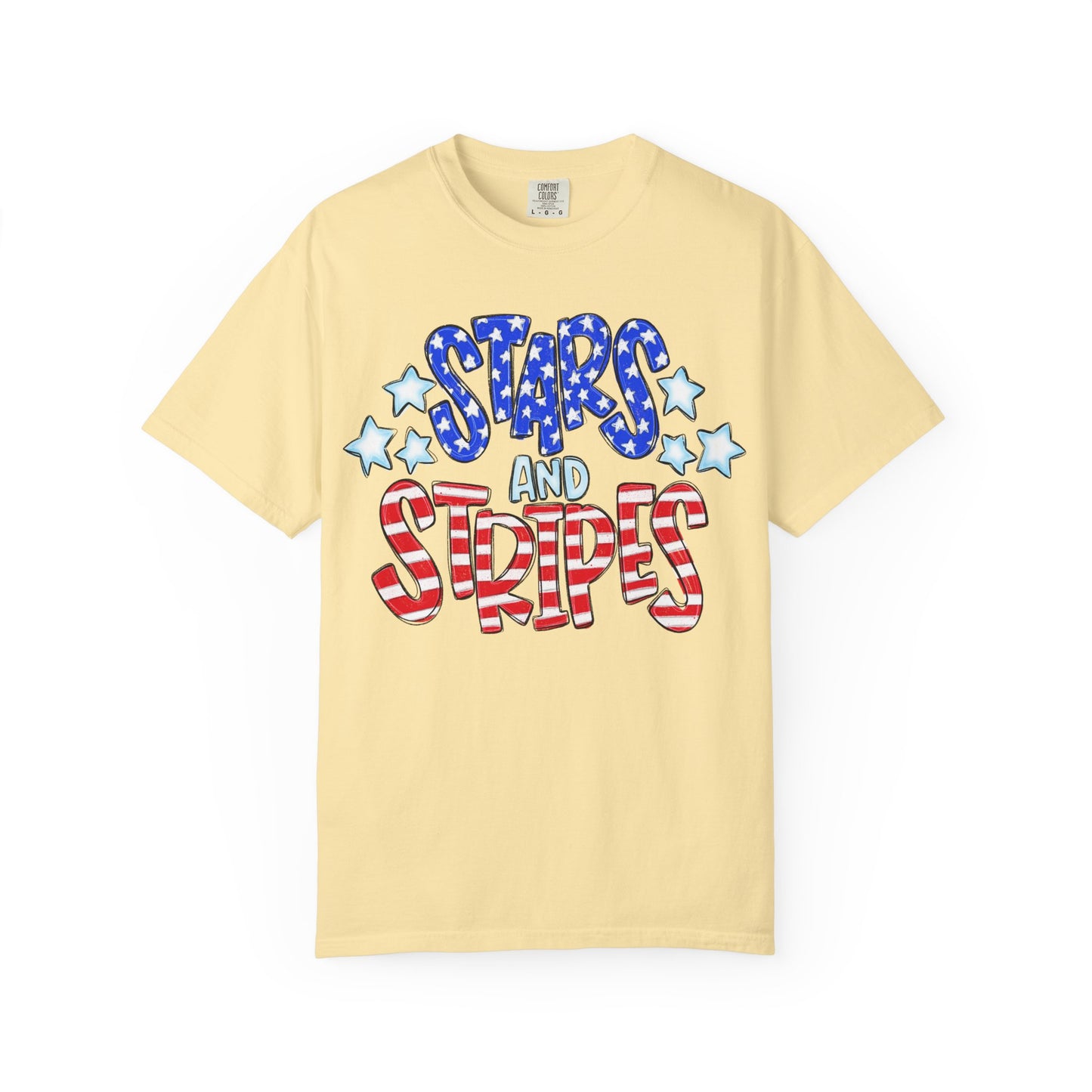 America The Beautiful Stars and Stripes Garment-Dyed Unisex T-Shirt, 4th of July Tee, Fourth of July Top, Patriotic Tshirt, Red White and Blue