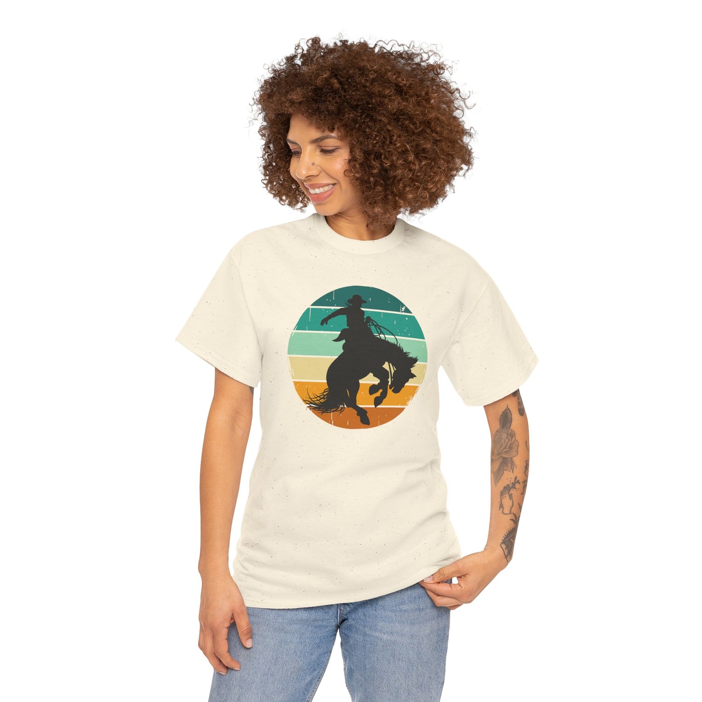 Ride It! Retro Cowboy Unisex Heavy Cotton Tee Rodeo, Honky Tonk, Concert, County Fair -Great Layering Tee. 8 Great Colors to Choose From