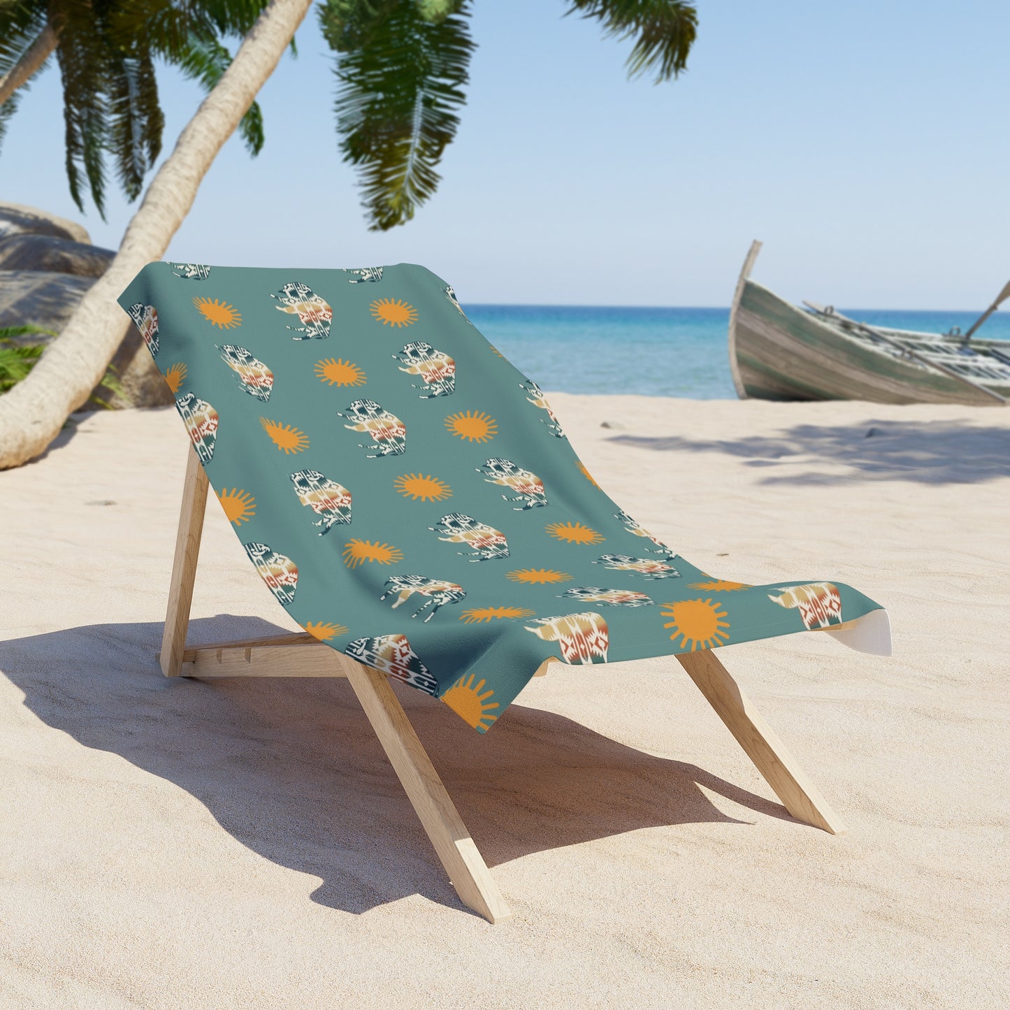 Aztec Buffalo Sunshine Boho Vibe Turquoise Western Trendy Beach Towel A Must On That Beach Vacation or Hanging By The Pool, River Day or Lazy Lake Trip