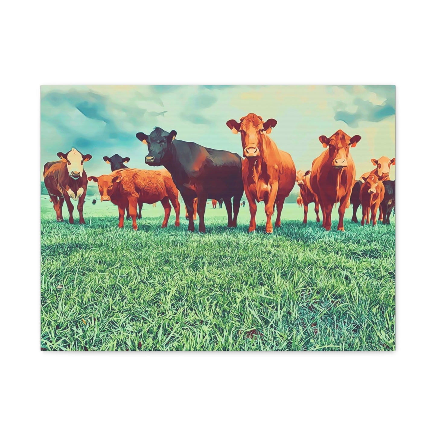 Original Farm Angus Black And Red Farm Rustic Farmhouse Canvas Art Print, Cow Wall Decor, Country Home Decor,Farmhouse Wall Art