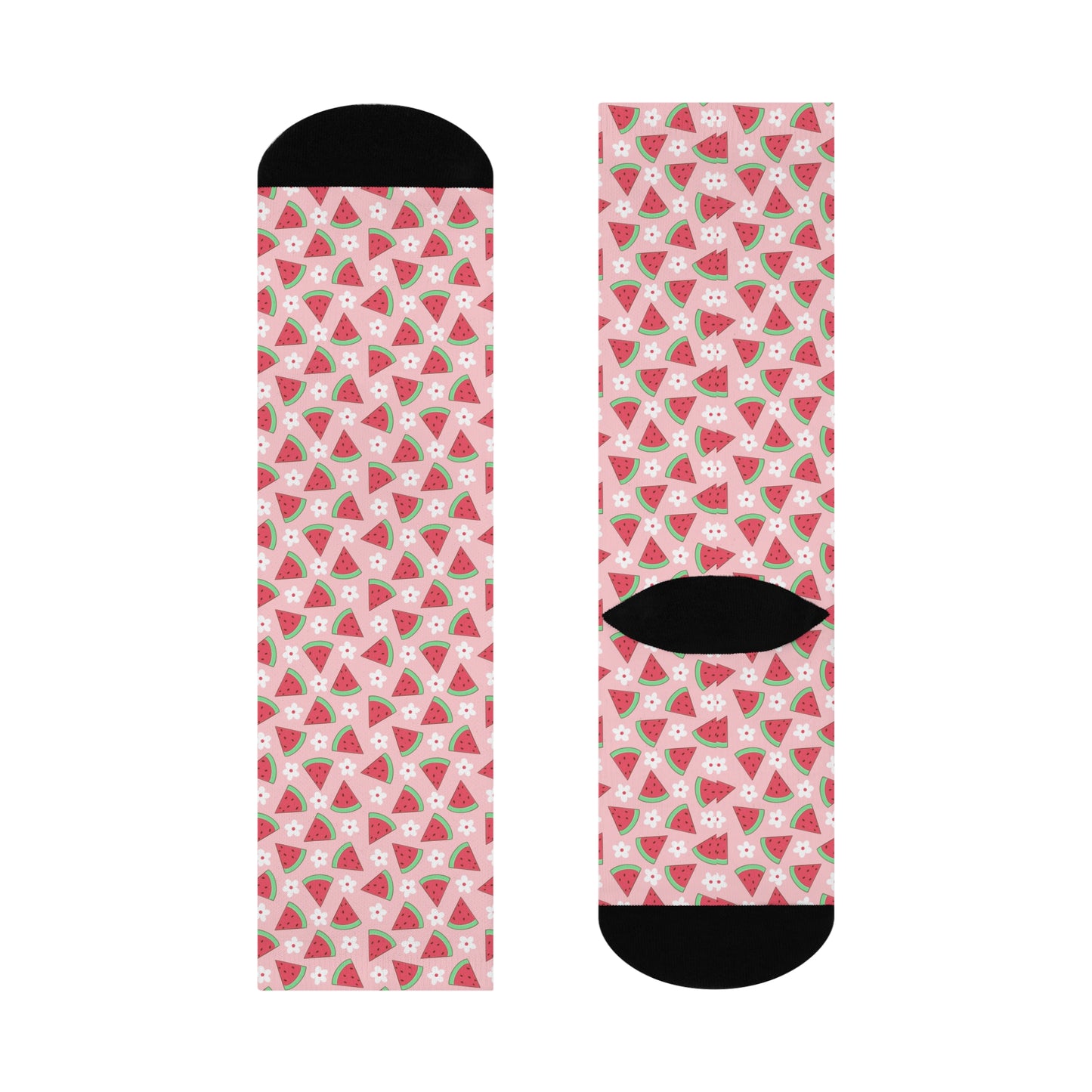 Sweet Watermelon and Daisy Cushioned Crew Socks - Fun Watermelon Socks - Stylish and Trendy