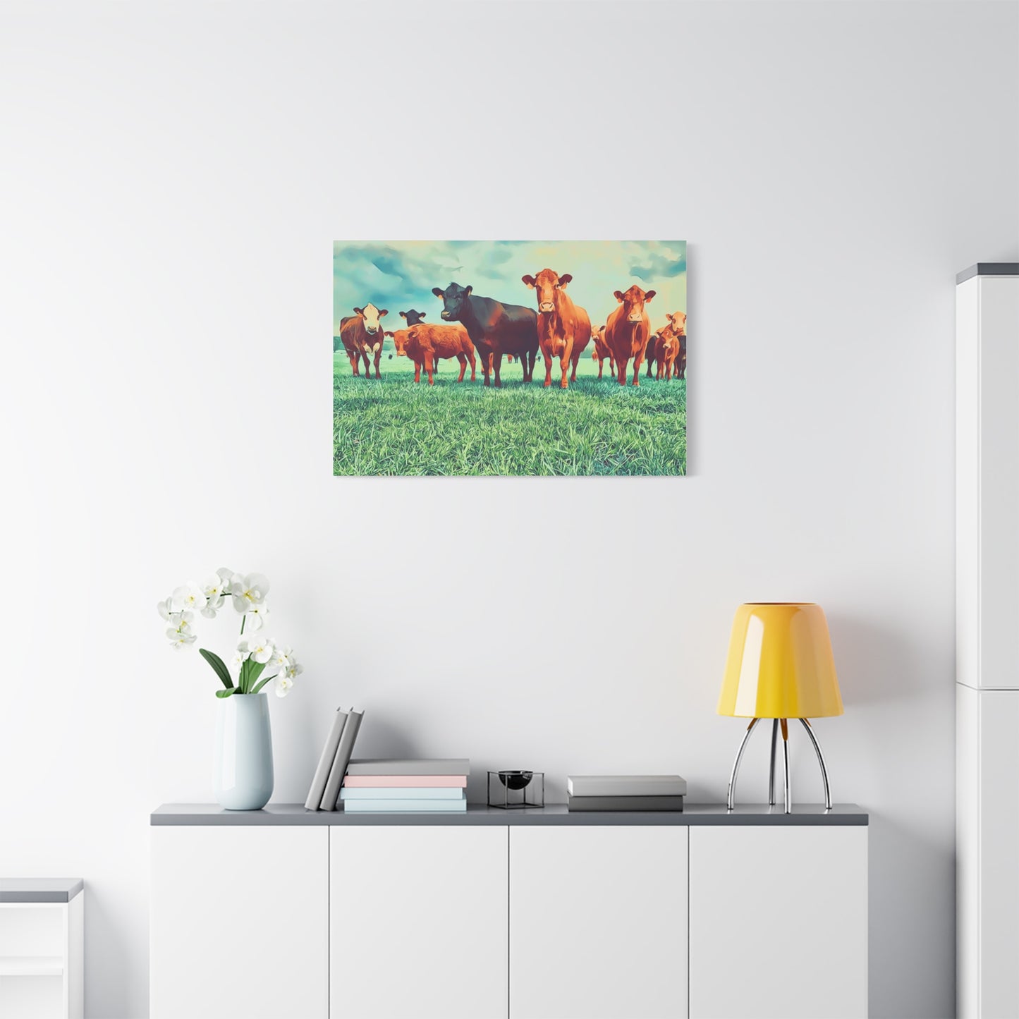 Original Farm Angus Black And Red Farm Rustic Farmhouse Canvas Art Print, Cow Wall Decor, Country Home Decor,Farmhouse Wall Art