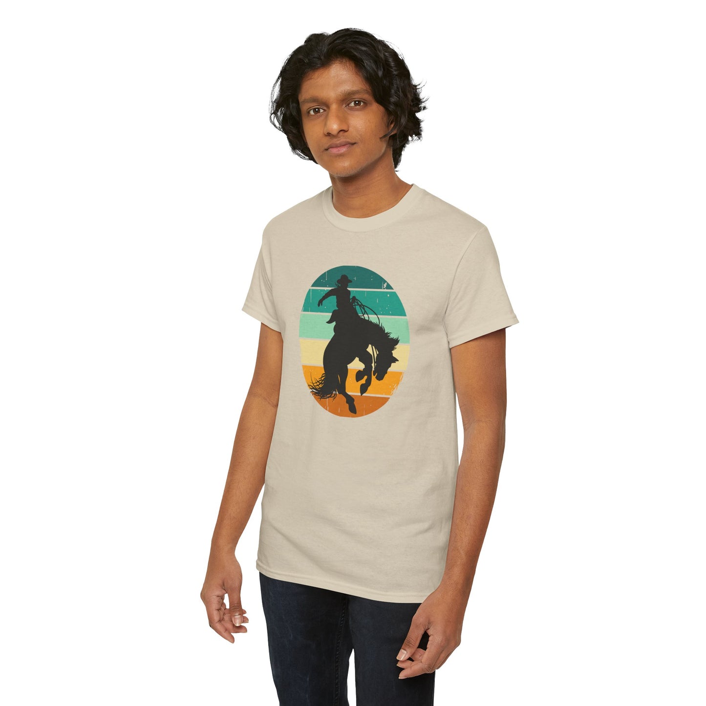 Ride It! Retro Cowboy Unisex Heavy Cotton Tee Rodeo, Honky Tonk, Concert, County Fair -Great Layering Tee. 8 Great Colors to Choose From