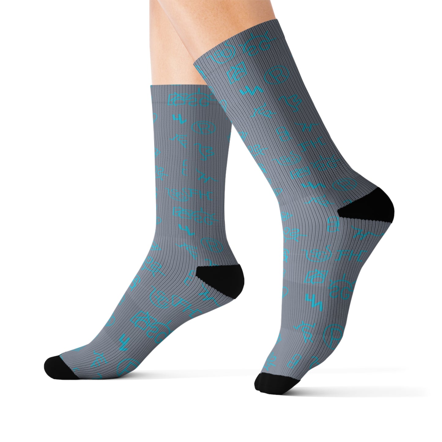 Cattle Brand Teal Gray Sublimation Socks