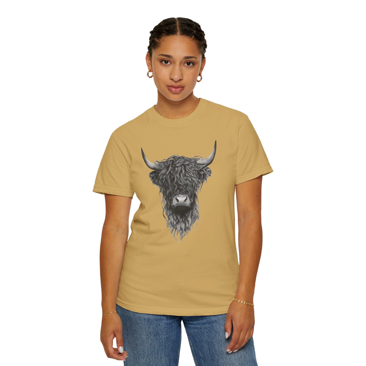Rustic Highland Cow T-Shirt - Unisex Garment-Dyed Tee Western Vibe Top Great for Layering Spring Summer