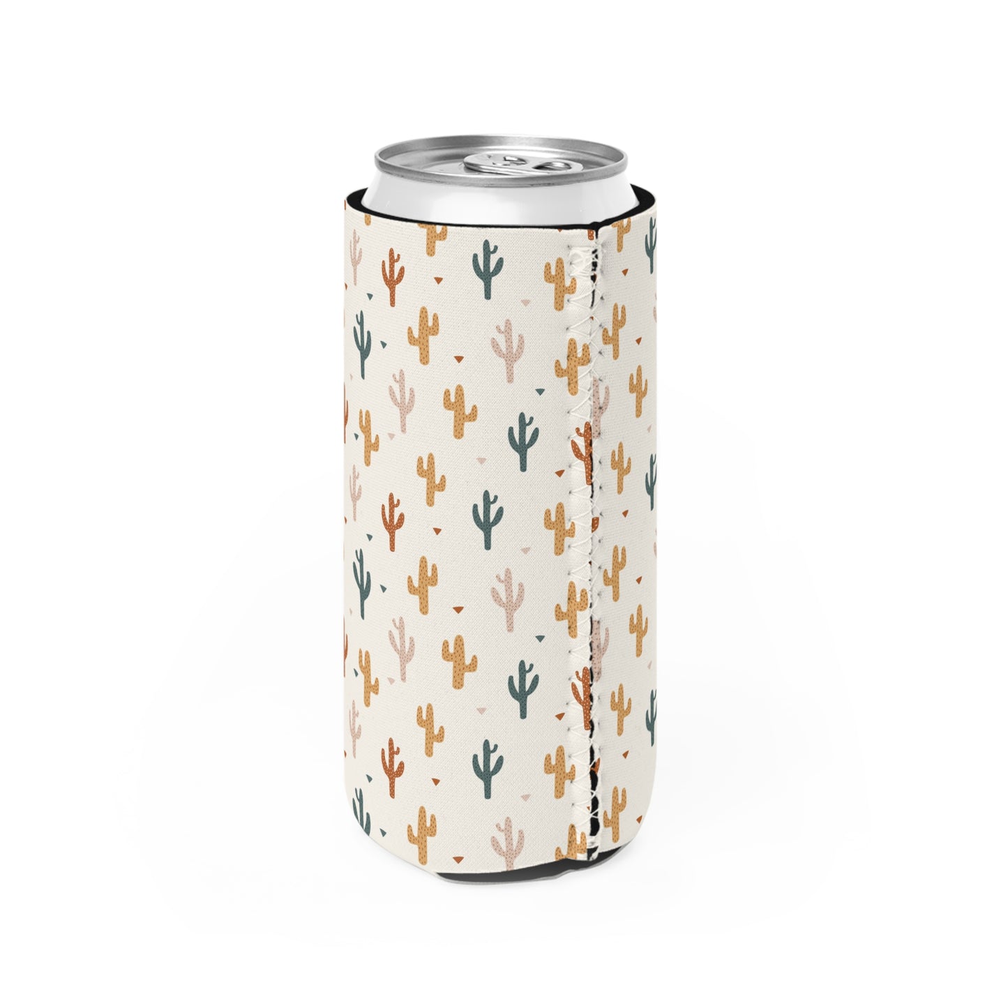 Western Cactus Pattern Slim Can Cooler - Insulated Drink Holder for Outdoor Fun