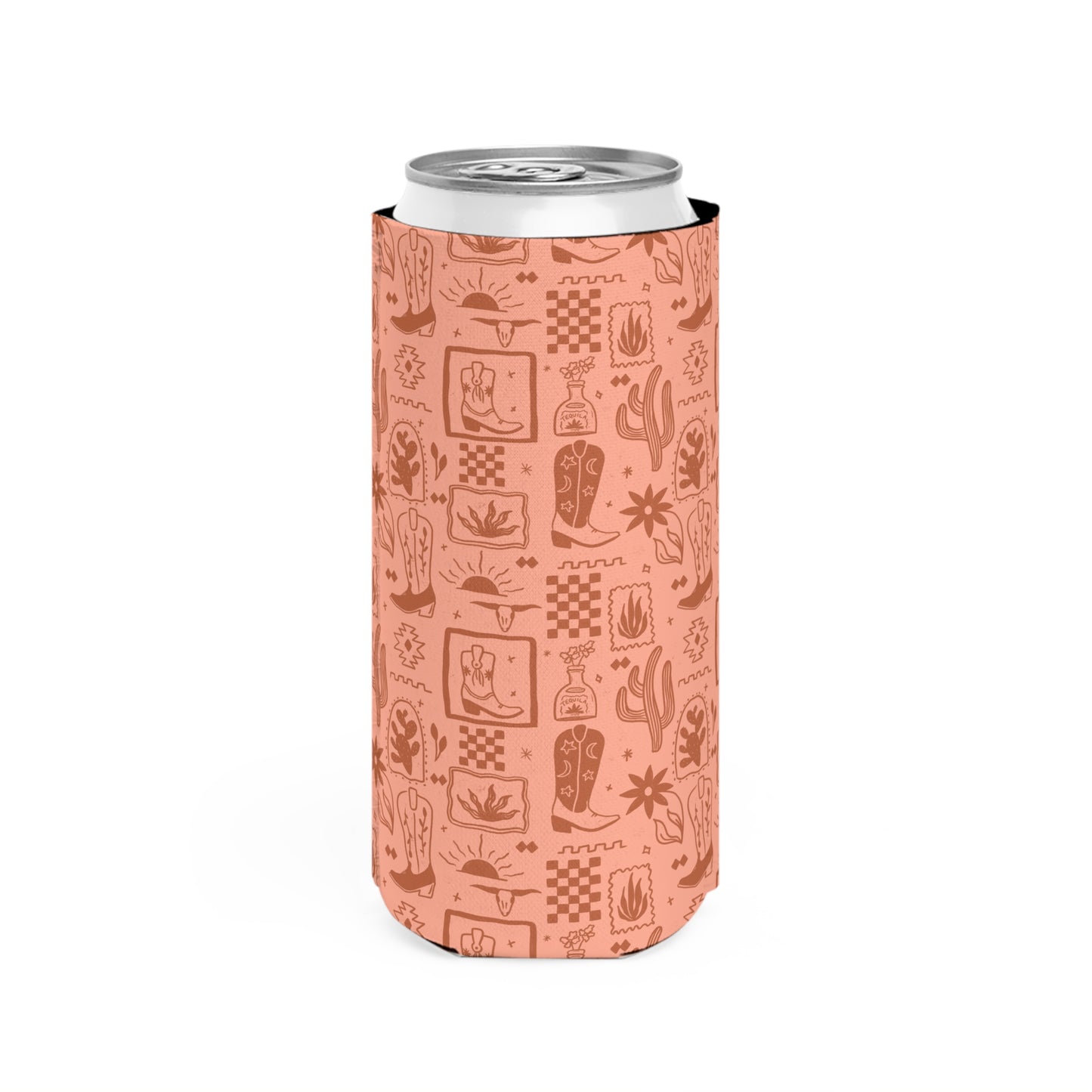 Pink Western Boots Boho Desert-Inspired Slim Can Cooler - Perfect for Summer Parties & Outdoor Gatherings Koozie