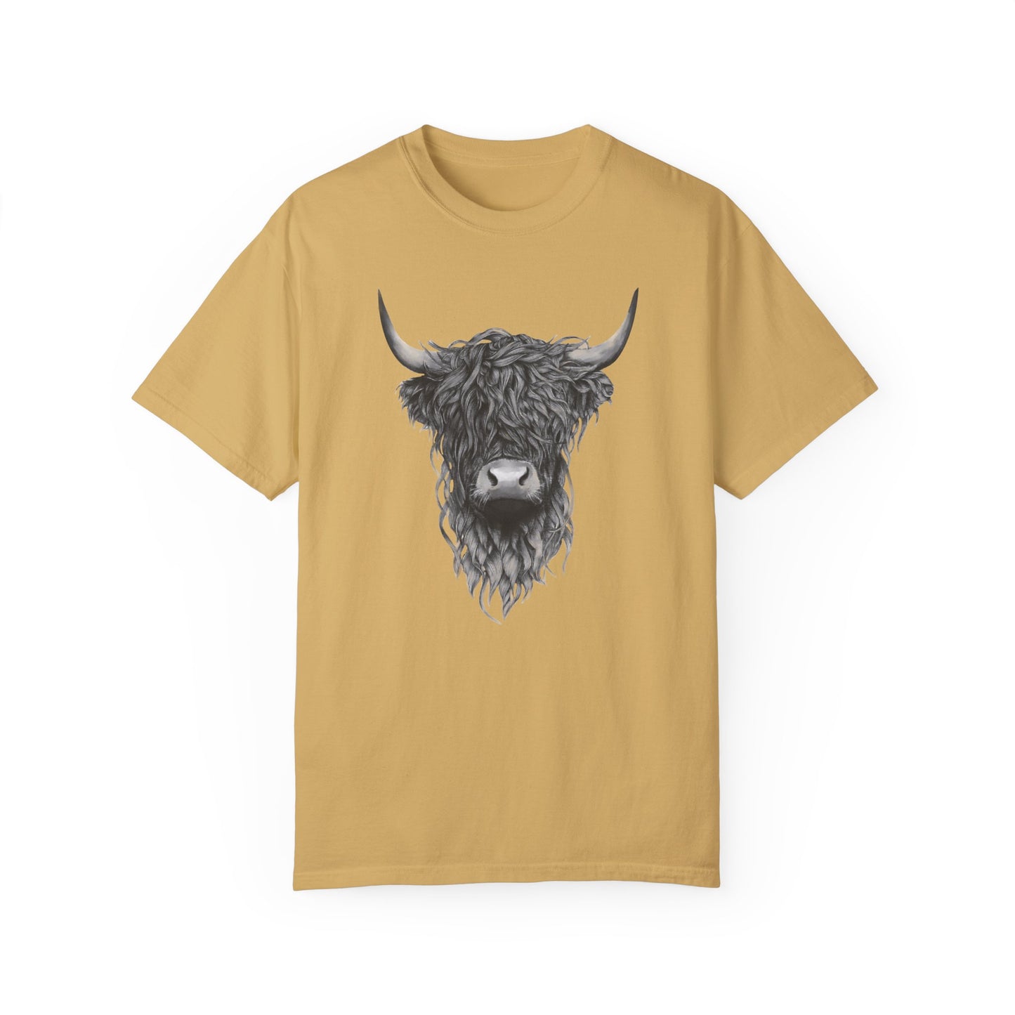 Rustic Highland Cow T-Shirt - Unisex Garment-Dyed Tee Western Vibe Top Great for Layering Spring Summer