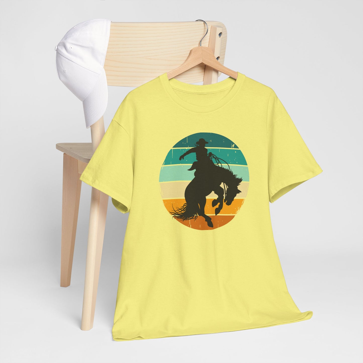 Ride It! Retro Cowboy Unisex Heavy Cotton Tee Rodeo, Honky Tonk, Concert, County Fair -Great Layering Tee. 8 Great Colors to Choose From
