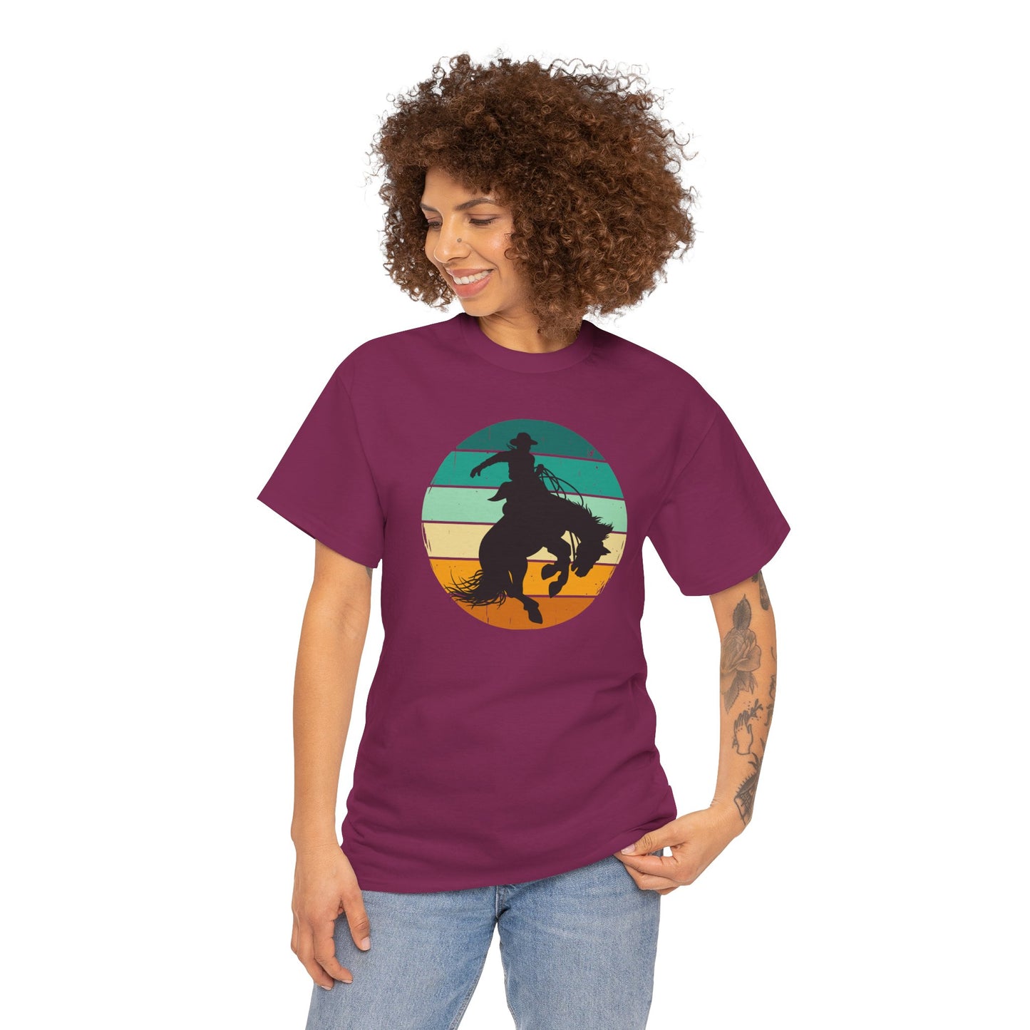 Ride It! Retro Cowboy Unisex Heavy Cotton Tee Rodeo, Honky Tonk, Concert, County Fair -Great Layering Tee. 8 Great Colors to Choose From