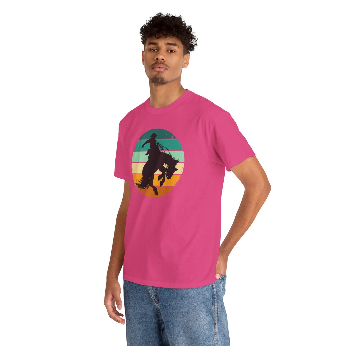 Ride It! Retro Cowboy Unisex Heavy Cotton Tee Rodeo, Honky Tonk, Concert, County Fair -Great Layering Tee. 8 Great Colors to Choose From