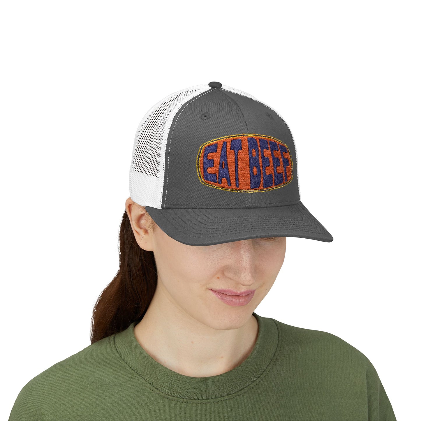 New Embroidery "Eat Beef " Snapback Trucker Cap - Help Promote the Cattle Industry