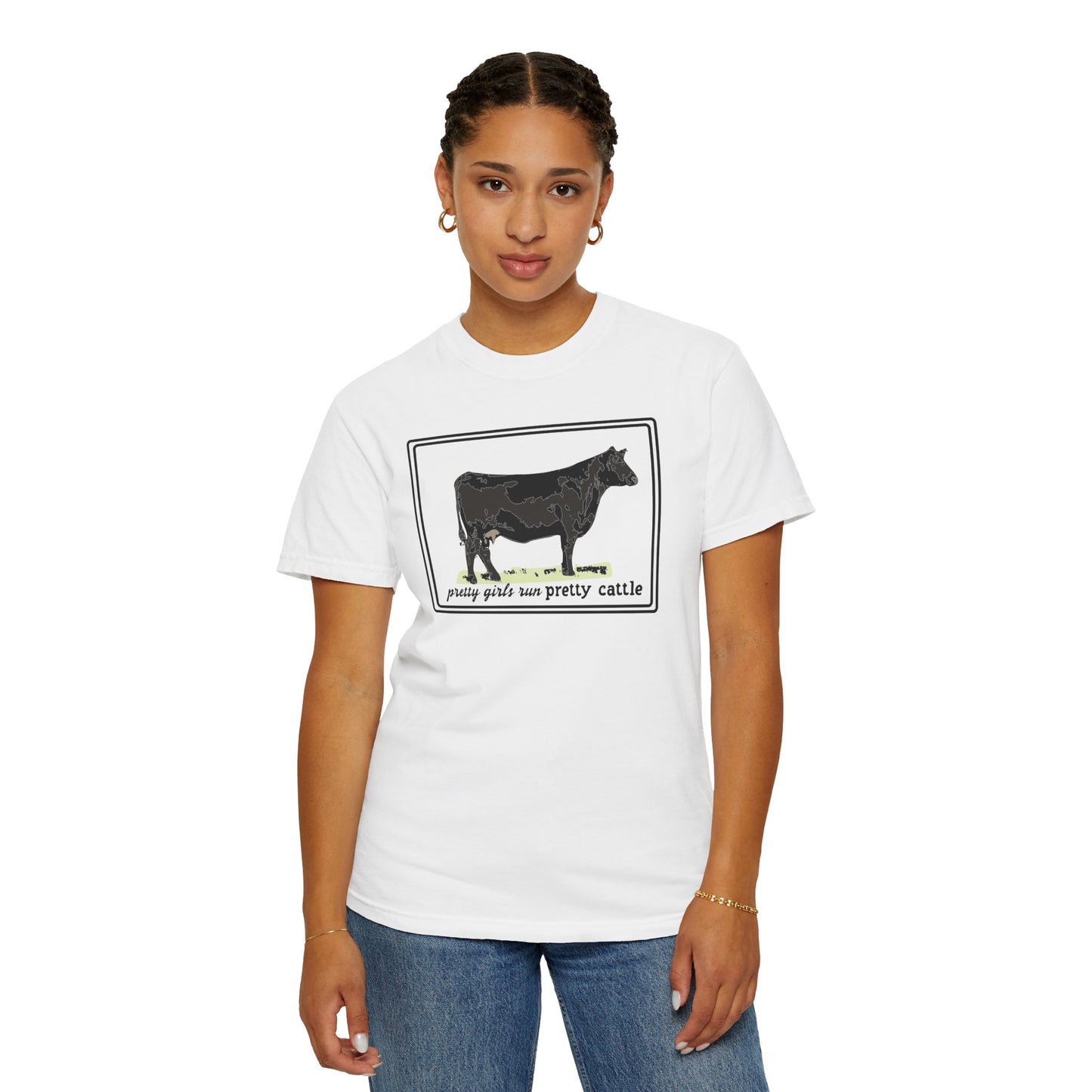 Pretty Girls Run Pretty Cattle - Casual Cow Graphic T-Shirt - Farm Momma, FFA, Summer, Show Cattle, Sale Barn - Multiple Colors